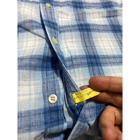 Gap Men’s Plaid Linen Blend Blue Button Down Classic Shirt Long Sleeve XL - Picture 6 of 8